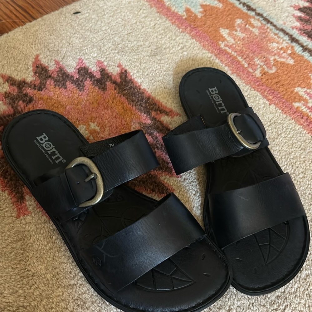 Born Slide Sandals minimal with side brass buckles